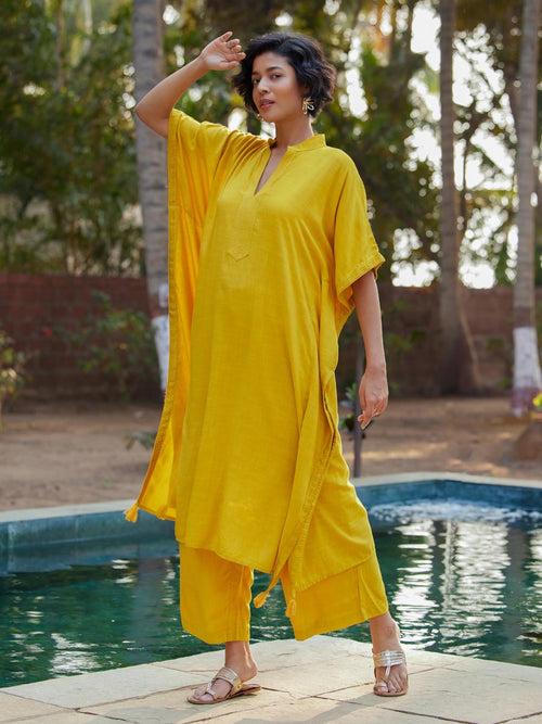 One Day Solid Yellow Kaftan Kurta