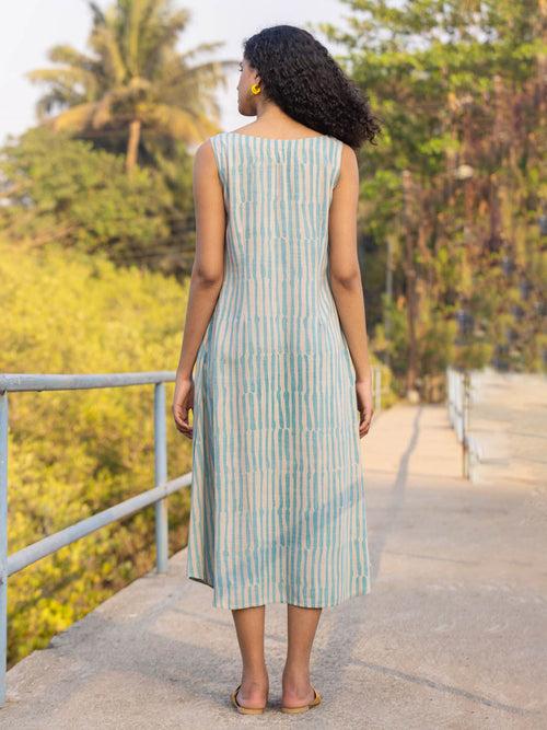 Jade Turquoise Stripes Sleeveless Dress/Kurta