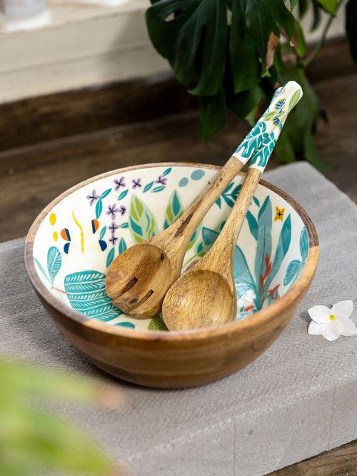 Set of 3 - Coral Catwalk Salad Bowl With Serving Spoons