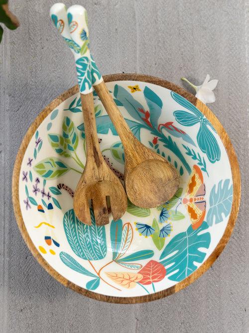 Set of 3 - Coral Catwalk Salad Bowl With Serving Spoons