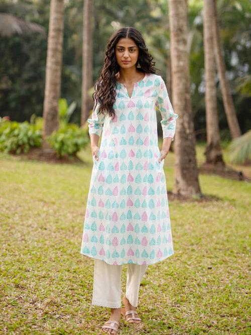 Set of 2 - Aesha Cotton Long Kurta and Pant