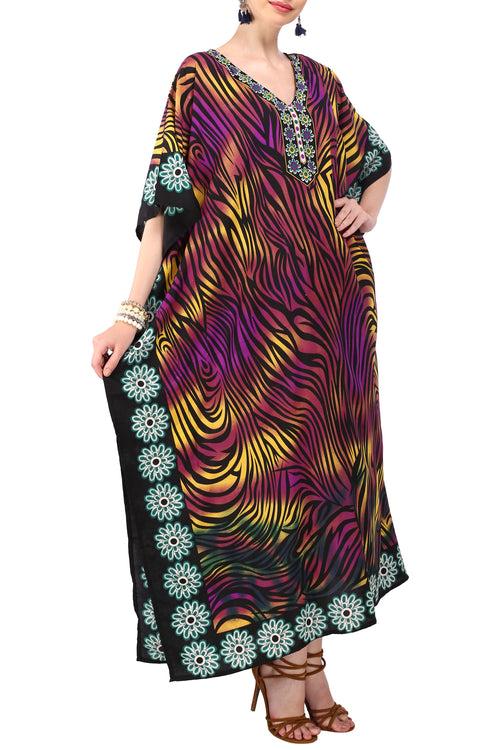 Kaftan Tunic Kimono Dress Ladies Maxi Caftans Purple