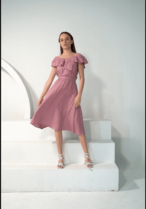 Women's Casual Dresses Placement Embroidery, Lace Inserts And Zipper Midi Flowy Dresses for Women - 117-Dusky Pink, XS to 3XL