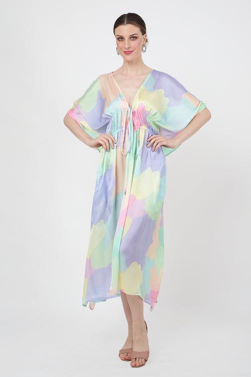 Tie Detail With Elasticated Gathers At The Waist Kaftan Dresses for Women - 185-Abstract Print, S to 3XL