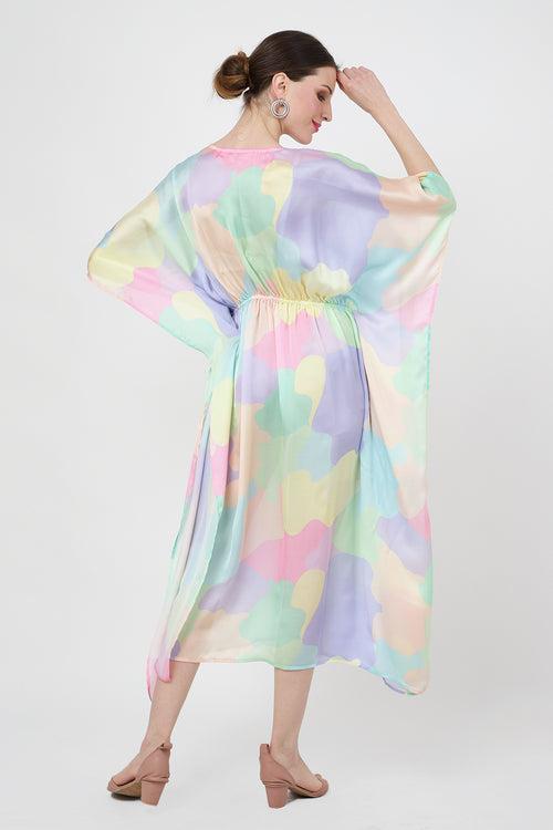 Tie Detail With Elasticated Gathers At The Waist Kaftan Dresses for Women - 185-Abstract Print, S to 3XL