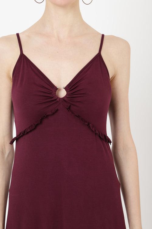 Midi Cami Dress Maxi Fit and Flare Shift Boho Style Burgundy X-Small to XL