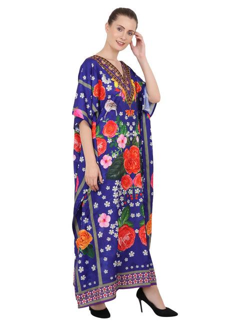 Women's Kaftans Plus Size Loungewear Long Maxi Style Dress [144-Blue]