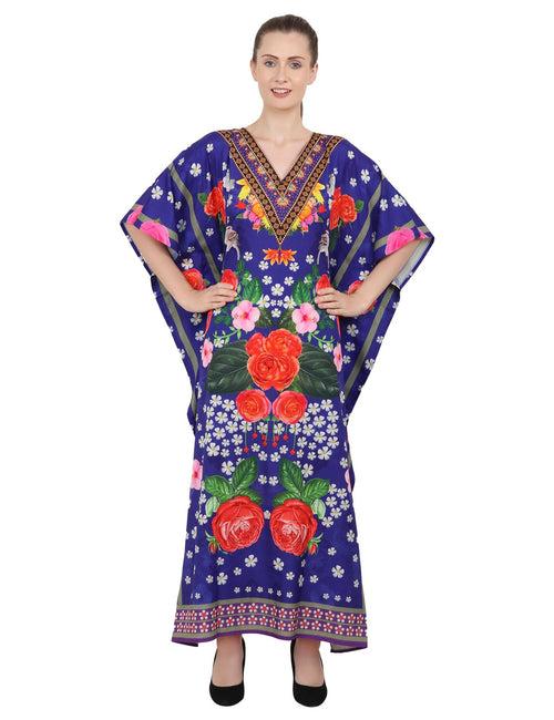 Women's Kaftans Plus Size Loungewear Long Maxi Style Dress [144-Blue]