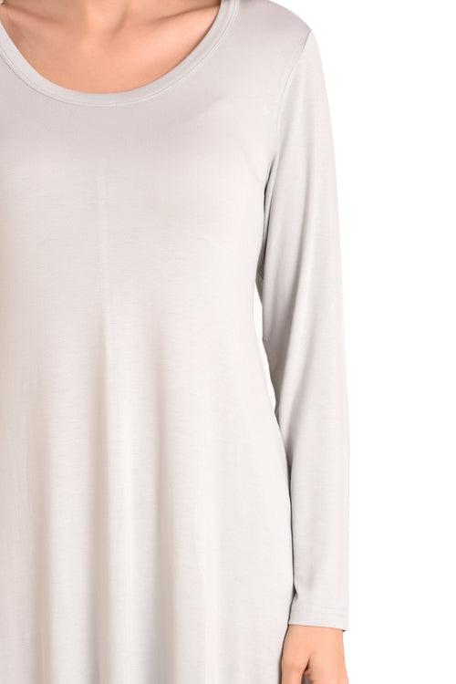 Long Sleeve T-Shirt Dress with Pockets, Grey