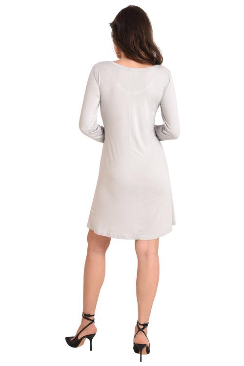 Long Sleeve T-Shirt Dress with Pockets, Grey