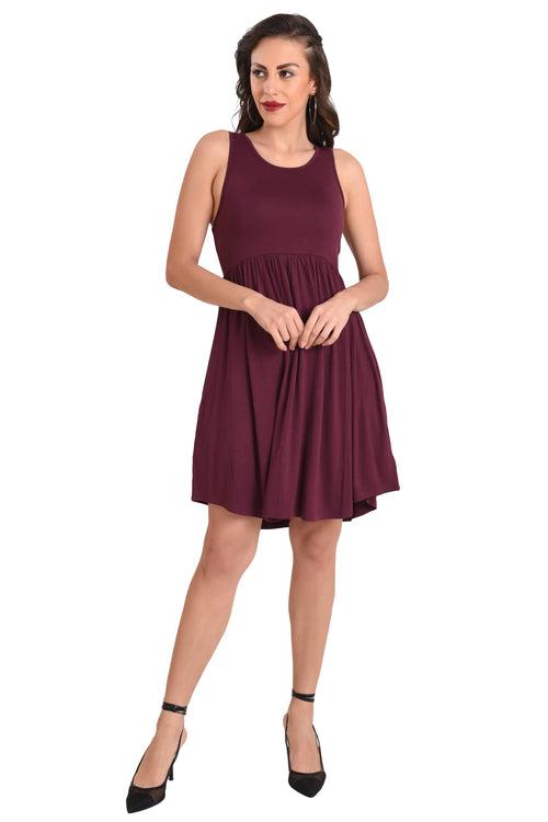 Casual Dress with Pockets, Burgundy