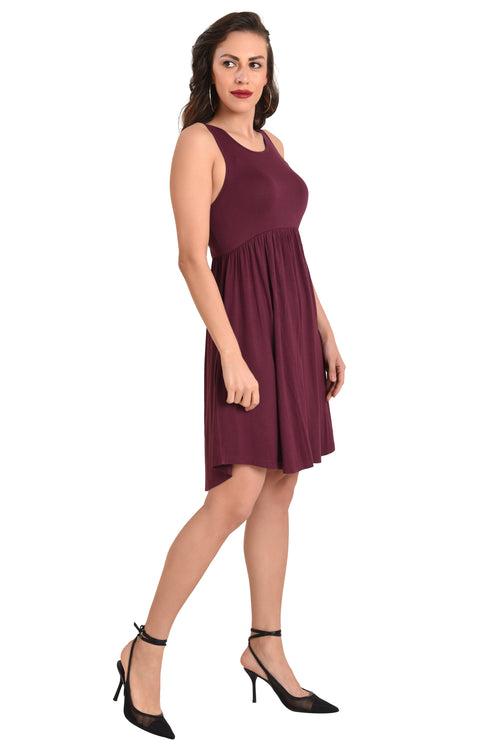 Casual Dress with Pockets, Burgundy