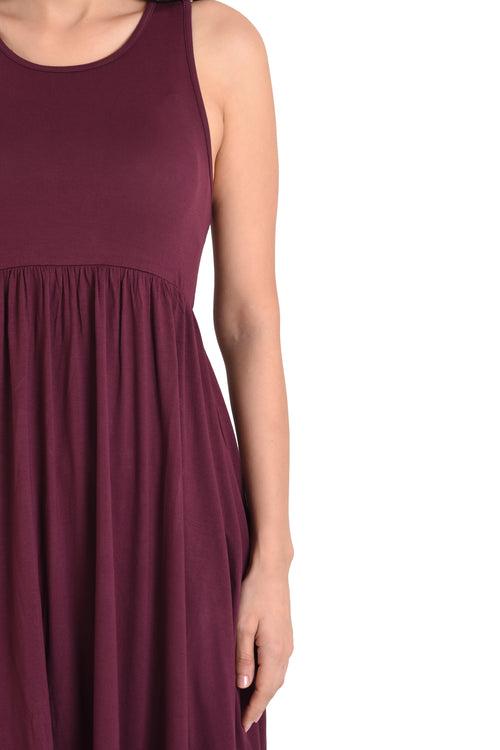 Casual Dress with Pockets, Burgundy