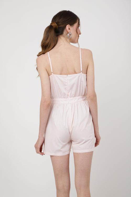 Romper with embroidered lace and tie-up at the waist Ivory White X-Small to 2XL