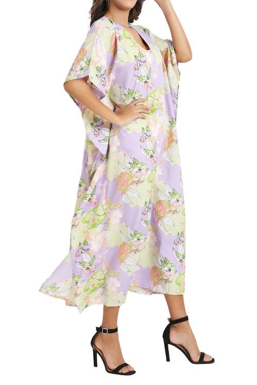 Kaftans Dresses with Pockets in Tropical Floral Purple
