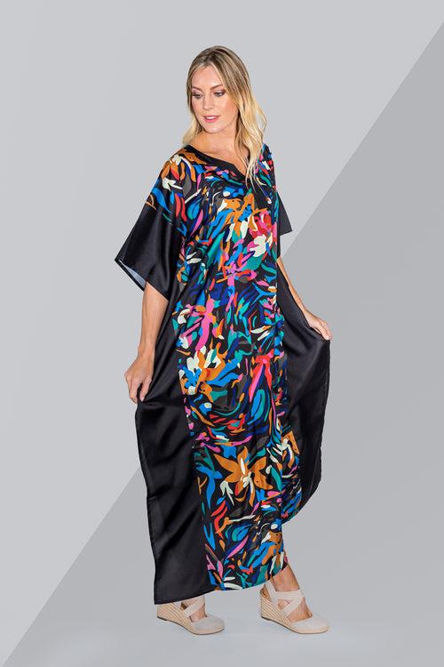 Women Kaftan Tunic Kimono Dresses Black Camo S to 3XL