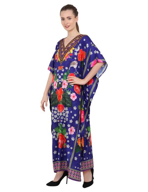 Women's Kaftans Plus Size Loungewear Long Maxi Style Dress [144-Blue]