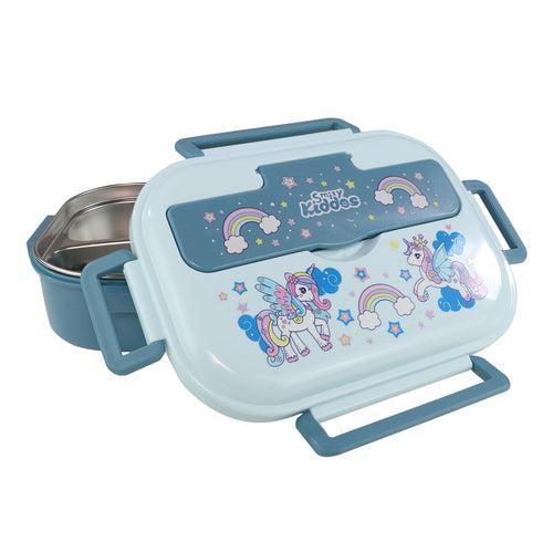 Smily kiddos Stainless Unicorn Theme Lunch Box -Light Blue - Large