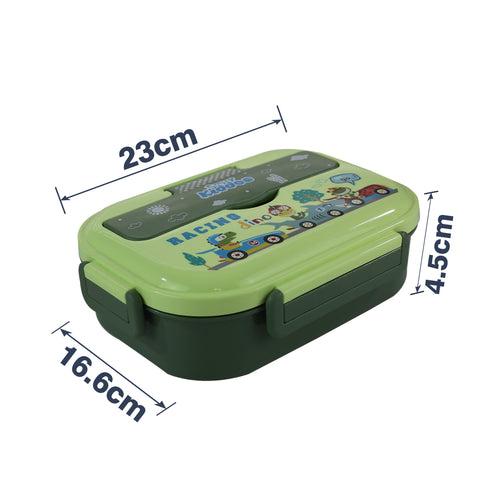 Smily kiddos Stainless Steel Racing Dino Theme Lunch Box - Green 3+ years