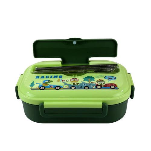 Smily kiddos Stainless Steel Racing Dino Theme Lunch Box - Green 3+ years