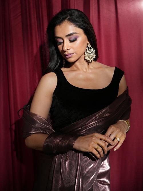Pre-draped 1-minute Sensational Bronze Saree with Self Fabric Blouse