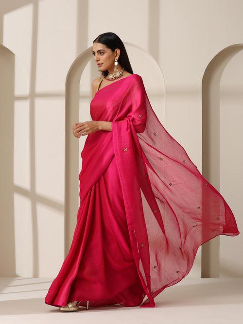 Fuchsia Zari Chiffon Saree with Self Blouse Fabric