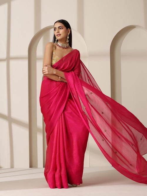 Fuchsia Zari Chiffon Saree with Self Blouse Fabric