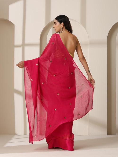 Fuchsia Zari Chiffon Saree with Self Blouse Fabric