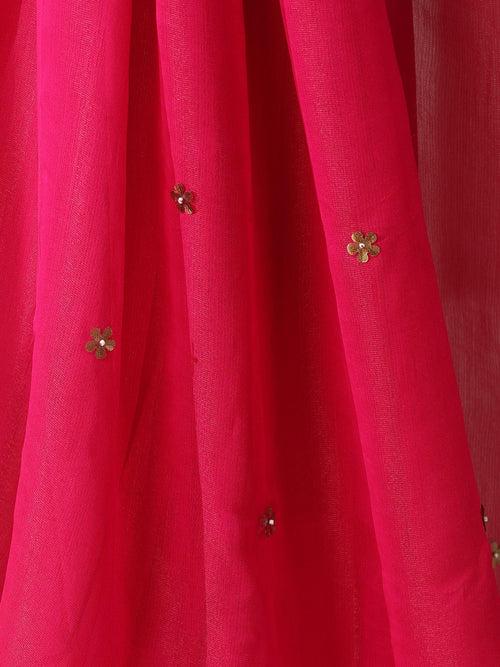 Fuchsia Zari Chiffon Saree with Self Blouse Fabric