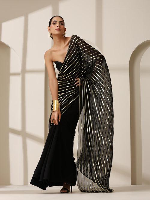 Black And Gold Impression Georgette Saree