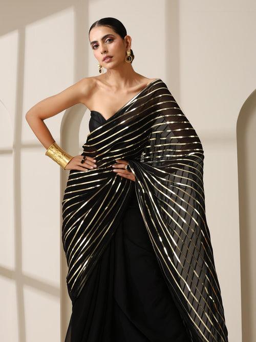 Black And Gold Impression Georgette Saree