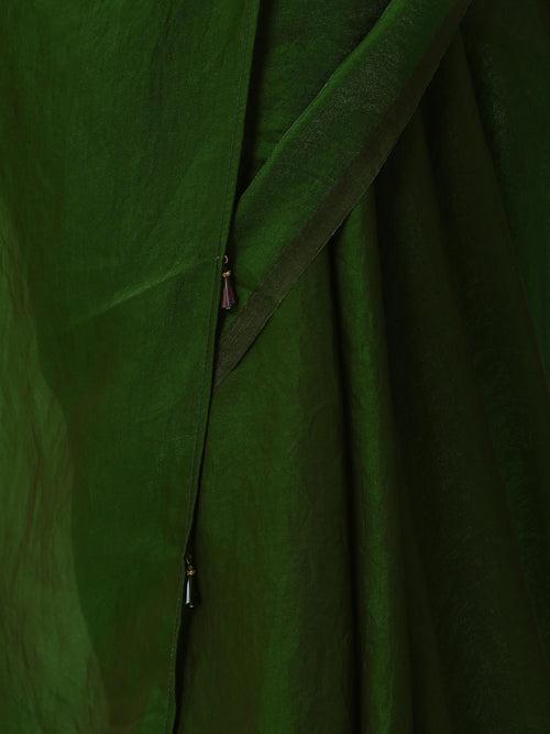 Intoxicated Metallic Satin Green Saree with Blouse Fabric