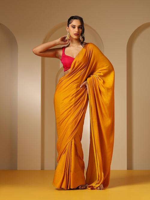Haldi Yellow Dual Shade Satin Saree with Fuchsia Satin Blouse Fabric