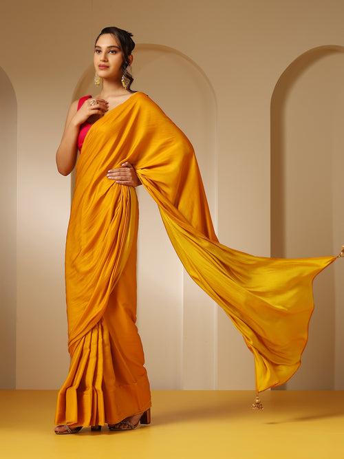 Haldi Yellow Dual Shade Satin Saree with Fuchsia Satin Blouse Fabric