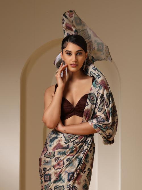 Geometric Print Pattern Super Soft Saree with Blouse Fabric