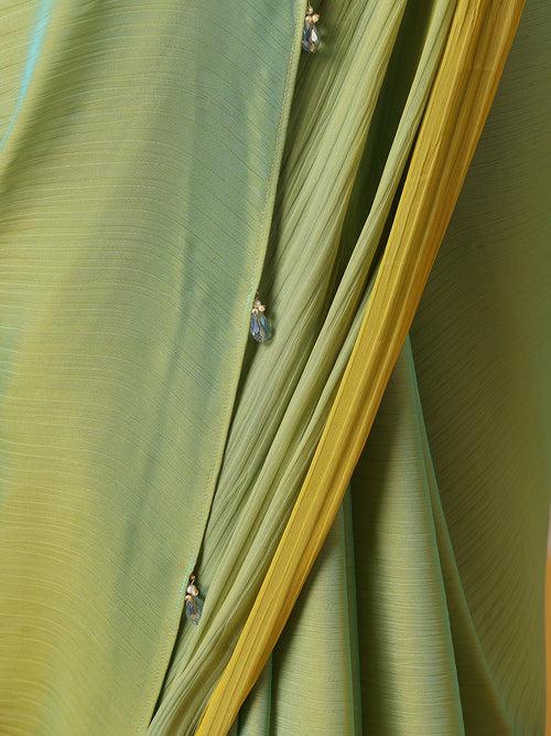 Yellow and Blue Dual Shade Soft Chiffon Saree with Blouse Fabric