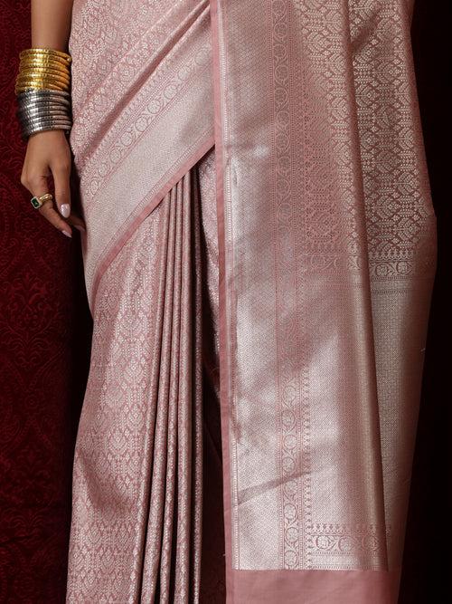 Banarasi Blush Pure Silk Jaal Jacquard Saree with Blouse Fabric