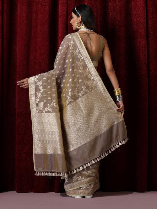 Scindia Grey Cotton Silk Dual Shade Saree with Blouse Fabric