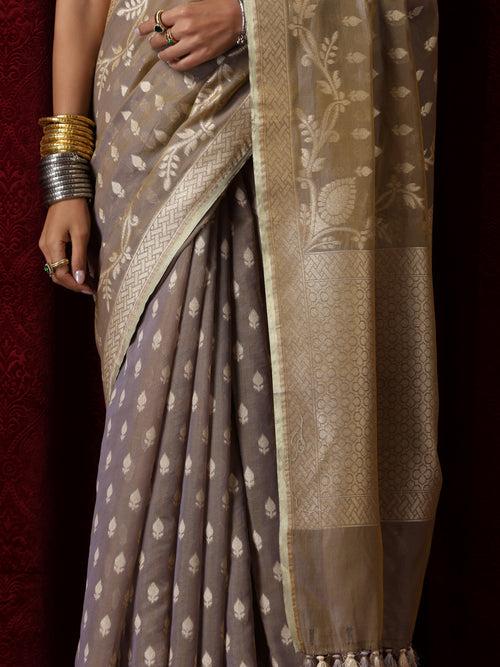 Scindia Grey Cotton Silk Dual Shade Saree with Blouse Fabric