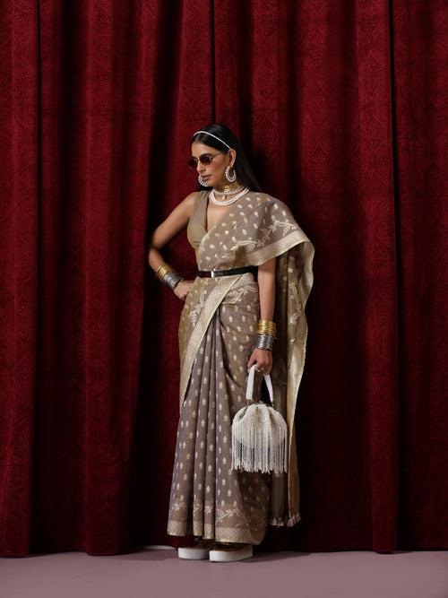 Scindia Grey Cotton Silk Dual Shade Saree with Blouse Fabric