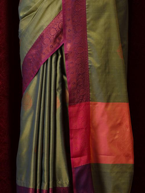 Green Purple Blended Soft Silk Saree with Blouse Fabric