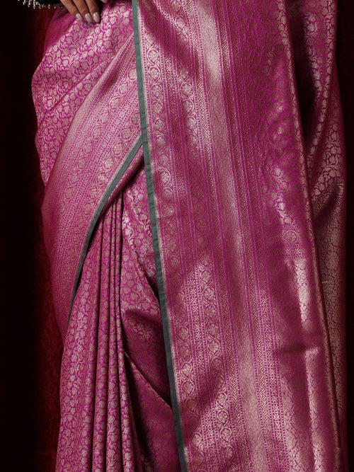 Banarasi Purple Green Jaal Silk Saree with Blouse Fabric