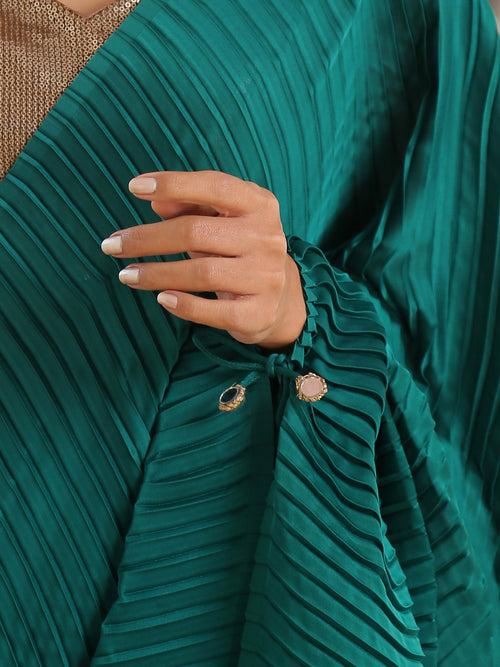 SET I Emerald Accordion Pre-draped Saree with Pocket and Arm Tie + Blouse + Belt