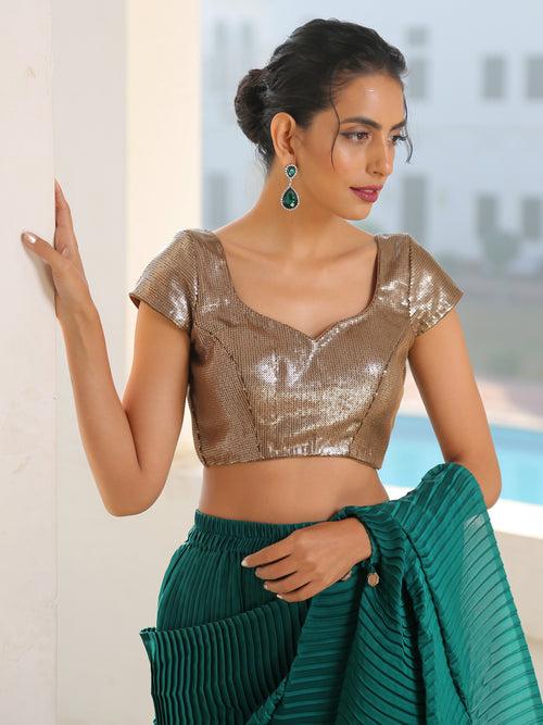 SET I Emerald Accordion Pre-draped Saree with Pocket and Arm Tie + Blouse + Belt