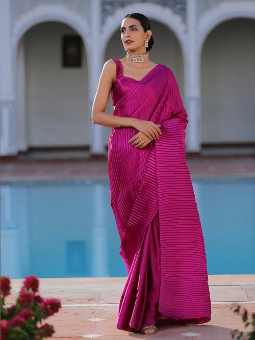 Rebel Purple Accordion Satin Saree