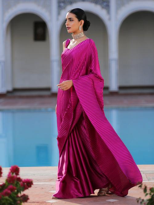 Rebel Purple Accordion Satin Saree