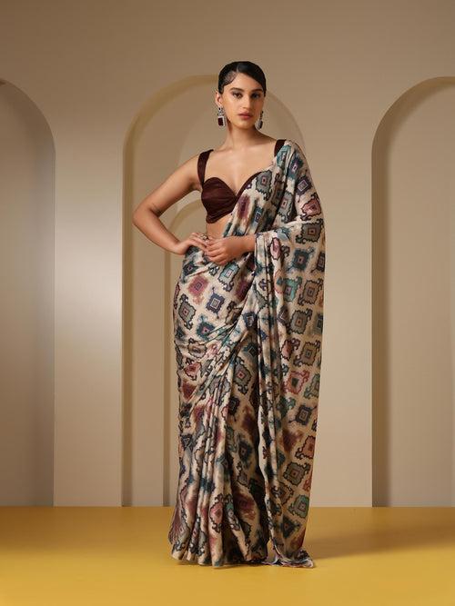 Geometric Print Pattern Super Soft Saree with Blouse Fabric