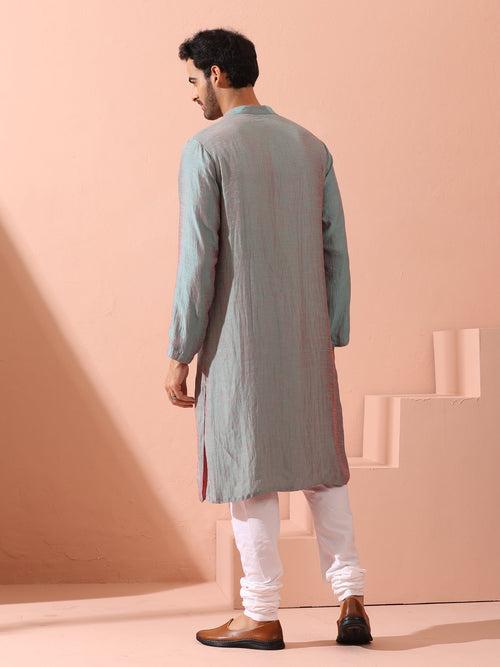 Reversable Pink Blue Satin Kurta with Snaps