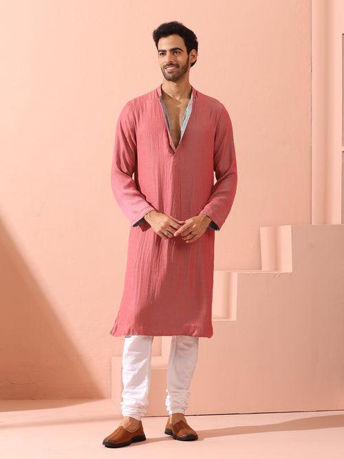 Reversable Pink Blue Satin Kurta with Snaps