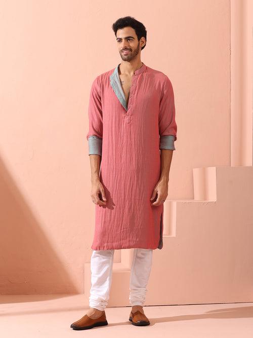 Reversable Pink Blue Satin Kurta with Snaps